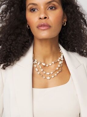 WHBM Multistrand Convertible Necklace Gold Tone Glass Stones & Faux Pearls NWT